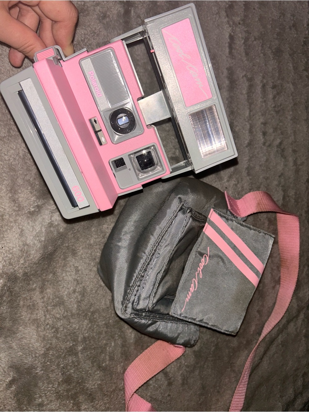 Polaroid Pink and Gray Instant Camera with Pink-Accented Gray Carry Pouch